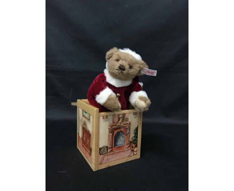 MODERN STEIFF CHRISTMAS JACK IN THE BOX along with four miniature modern Steiff bears, all boxed 