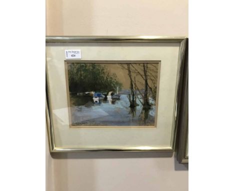 MARY W HUTTON,BOAT STUDY, BALLOCH; and WILD FLOWERS AT POLLOCK (A PAIR)chalk on paper and a watercolour on paper, each signed
