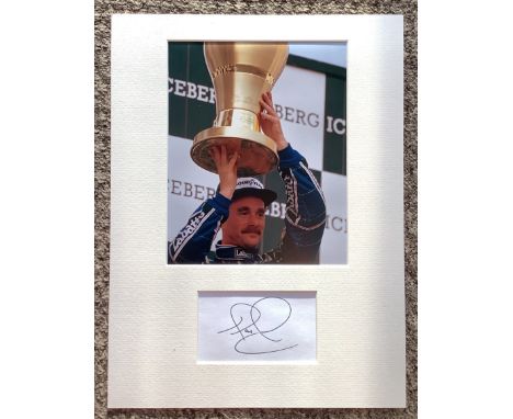 Nigel Mansell 15x11 approx Williams Formula One mounted signature piece includes signed album page and colour photo during hi