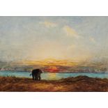 Eduard Hildebrandt, Zuschreibung (1818 Danzig - 1868 Berlin) Sonnenuntergang am Chao Phraya, Siam
