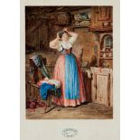 Johann Josef Geisser (1824 Altstätten - 1894 Lausanne) Junge Frau in Tracht, in einer Stube