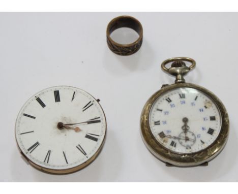 A clock movement inscribed Tho. Reid Edinburgh N. 1272 to reverse, a pocket watch, a gold coloured gaurd chain, other chains 