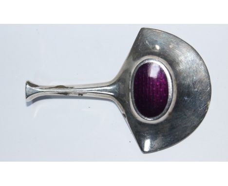 A David Anderson (Norwegian) silver enamel pendant, purple enamel oval decoration to centre of pendant, marked to reverse 