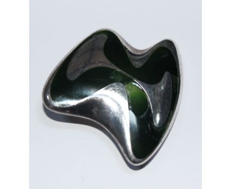 A Georg Jensen silver and green enameled brooch, marked to reverse, no. 315, (some damage to the enamel)