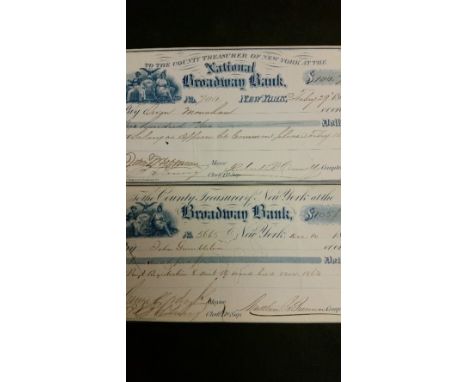 Autographs - U.S.A., signed cheques by Mayors of New York, inc. George Opdyke, Abraham Oakey Hall & John Hoffman, with biogra