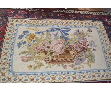 A woolwork panel/rug, decorated flowers, 179 x 106 cm 