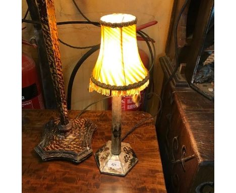 A mother of pearl mounted table lamp, 46 cm high over shade, and another lamp 
