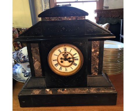 A Victorian black slate mantle clock, 48.5 cm high 
