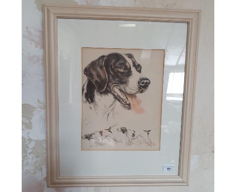 A print of a Pointer dog, and three other pictures (4) 