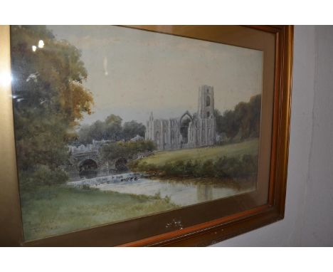 English school, an Abbey ruins, watercolour, 35 x 53 cm, and a Medici style print (2) 