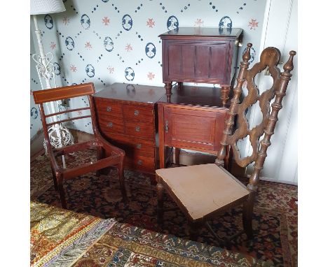 Two bedside cupboards, a night commode, a chair and a rug (5) note: tall chair now in lot 140 