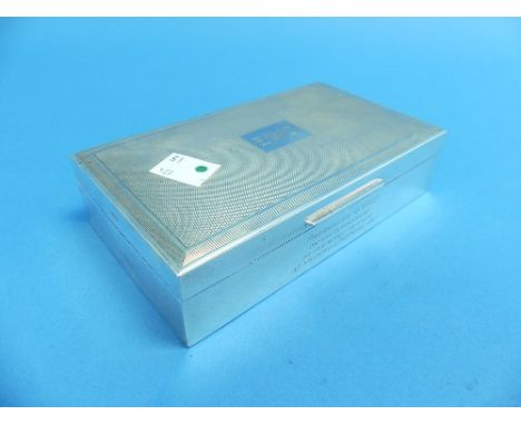 An Elizabeth II silver Cigarette Box, by S.J.Rose &amp; Son, hallmarked London, 1960, of hinged rectangular form, engine turn