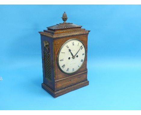 A Regency rosewood Bracket Clock, the white painted dial with Roman numerals, signed Warren of Canterbury, with an 8-day twin