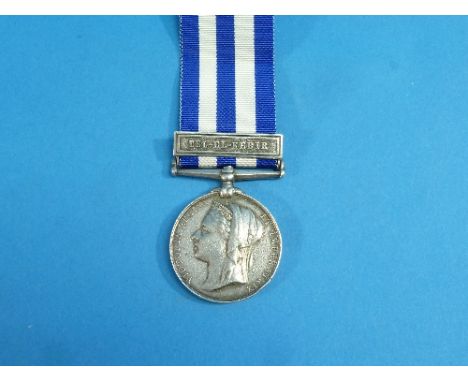 Egypt Medal, 1882, with clasp for 'Tel-El-Kehir', awarded to Geo. Fraser Pvt. R. M. Batt'n., with ribbon.