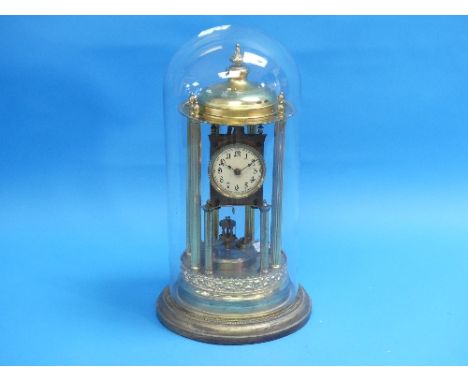 A large 'Bandstand' Anniversary dome Clock, German, 20th century, the brass clock supported by six classical style reeded col