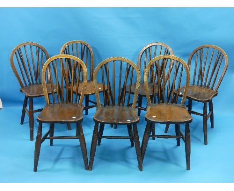 A Set of Seven Early 20thC elm &amp; ash Stick Back Windsor Chairs, (7)