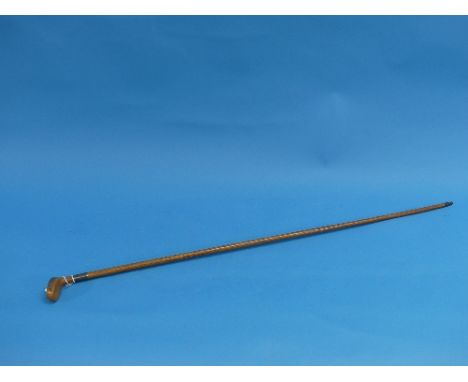A Late Victorian 'Sunday Stick' Walking Cane, with bone sole plate, white metal collar and copper ferrule, 35in (89cm) long.