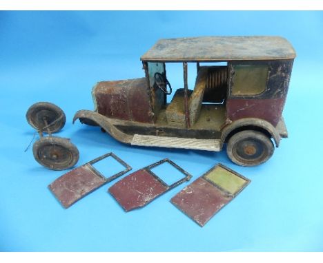 An Early 20thC 'Andre Citroen Automobile Mecanique' tinplate Scale Model maroon &amp; back Four Seater Saloon Car Registratio