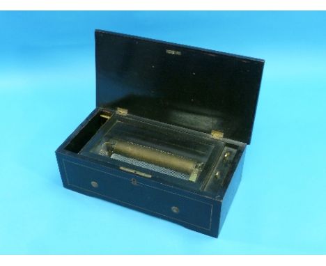 A Swiss cylinder Music Box, no.37302, the movement with 7½in (19cm) comb, in ebonised wood case.