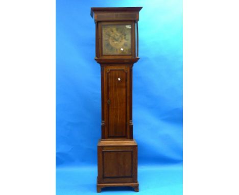 A Georgian oak 8-day longcase clock, signed J. Peberby, Leicester, with two-weight movement striking on a bell, the twelve-in