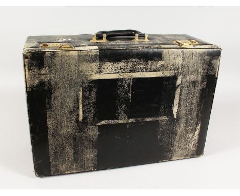 A MODERN BLACK LEATHERETTE BRIEFCASE with fitted interior. NOTE: This case was previously owned by the renowned netsuke deale