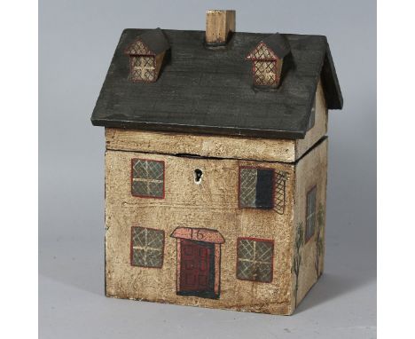 A REPRODUCTION HOUSE TEA CADDY. 8ins high.