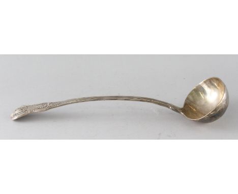 A VICTORIAN QUEENS PATTERN SILVER SOUP LADLE. London 1857.  Maker: WS.  Weight 10ozs.