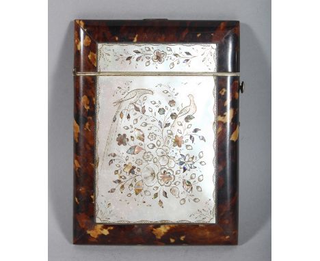 A GOOD VICTORIAN TORTOISESHELL AND MOTHER-OF-PEARL CALLING CARD CASE. 4ins x 3ins.