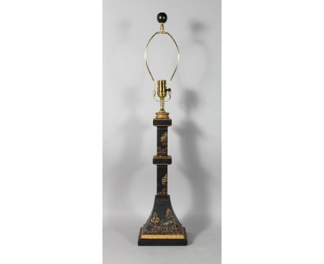 A CHINESE DESIGN TOLEWARE LAMP. 36ins high.