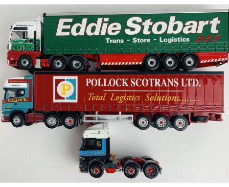 Corgi 1:50 Eddie Stobart HGV &amp; Trailer, Corgi Malcolm HGV (No Trailer), Cararama Pollock HGV &amp; Trailer - All Unboxed.