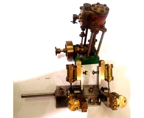 V4 oscillating steam engines, small vertical, steam engine and small selection of steam related parts. P&amp;P Group 2 (£18+V