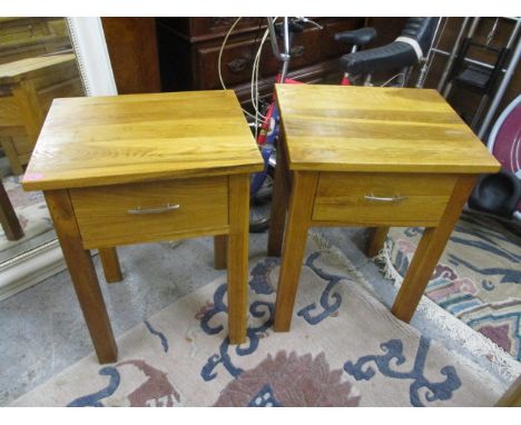 A pair of modern light oak bedside tables, 26 h x 19w