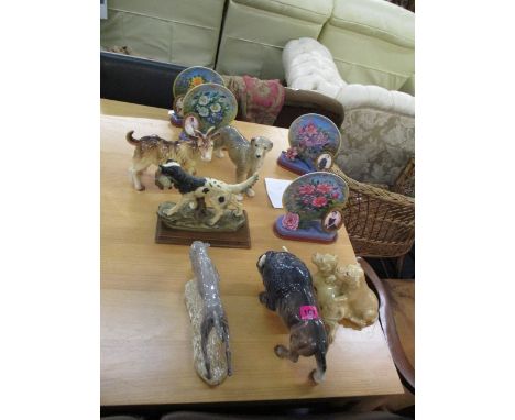 Three Melba ware china model animals to include a Buffalo and other animal ornaments, together with four Albert Williams, A B