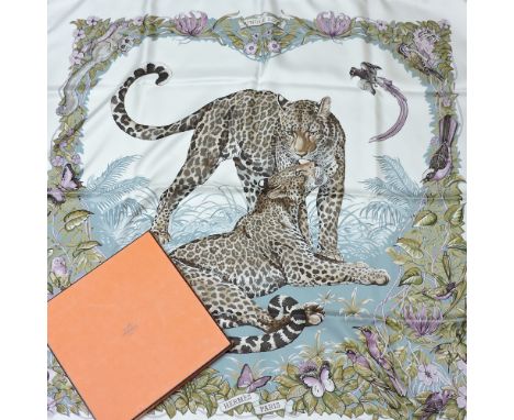 An Hermes silk scarf, Jungle Love, by R Dallet, boxed