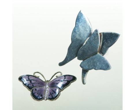 A David Andersen, Norway, silver and purple enamel butterfly brooch, 4cm overall, 5.3g gross, together with an Efva Attling, 