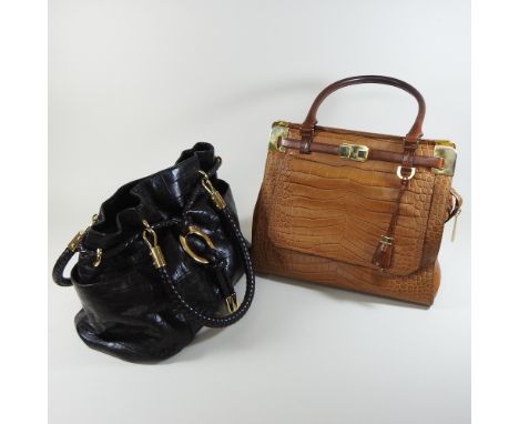 A Michael Kors light brown crocodile skin handbag, together with a Michael Kors dark brown handbag, 38cm (2)