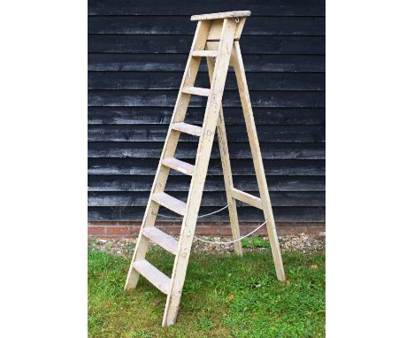 A vintage pine step ladder, paint splattered (2)