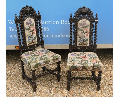 A set of six 19th century carved and moulded oak dining side chairs, with tapestry seats (6)