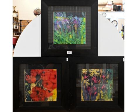 Sally Bassett - Three framed silkscreen abstracts, 25 x 25 cm (3)