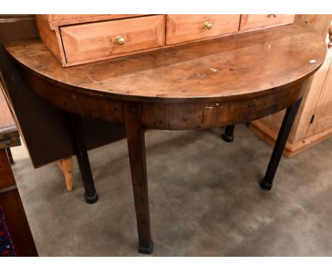 A 19th century mahogany demi lune console table on chamfered square supports, 110 x 54 x 70 cm high