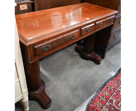 Victorian mahogany console table with small central drawer between dummy drawers on twin column supports, 120 x 50 x 78 cm h