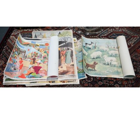 Nine various vintage French school posters including double sided examples, 1950/60's, all unframed (9)