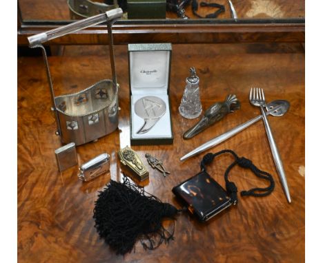 Various collectables including Victorian bronze 'duck's head' paper clip stamp K &amp; H 325/2, German Art Nouveau ep cruet s