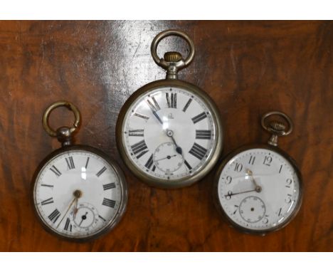 An Omega nickel open-faced pocket watch with enamel dial, case no 4662305, to/w a Victorian silver keywind pocket watch with 