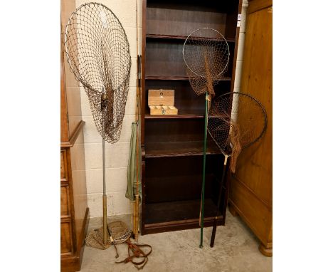 A vintage 'Hardy Wanless' split cane 2lb 7ft rod to/w four vintage (knotted) landing nets, two gaffs and a Hardy box of spinn