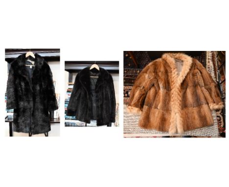 A Vintage black mink fur coat with label for David Vard, Dublin with hook fastening to/w two other vintage fur coats a/f (3)