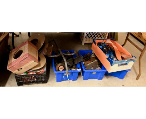 A quantity of electricians' sundries including sockets, switches and wire to/w various ratchet straps (some unused) and vario
