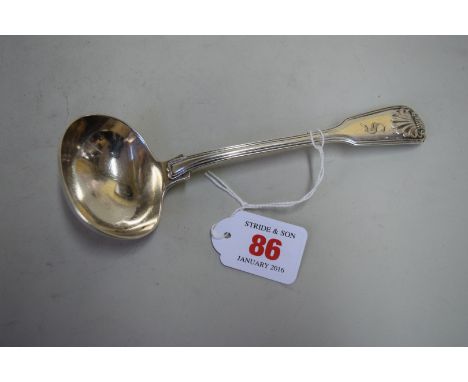 A Victorian silver fiddle, thread and shell pattern sauce ladle, by Elizabeth Eaton, London 1848, 93g.