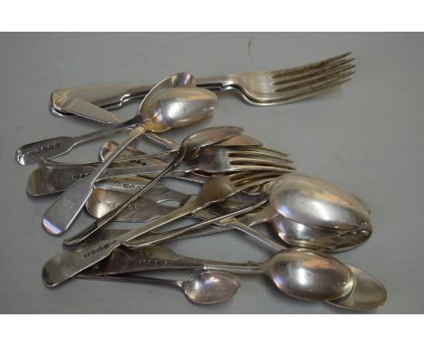 A quantity of silver flatware, mostly fiddle pattern, 578g.