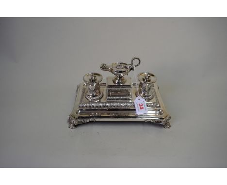 A good Victorian silver deskstand, by Henry Holland, London 1877, having swag, egg & dart and acanthus leaf decoration, 690g,